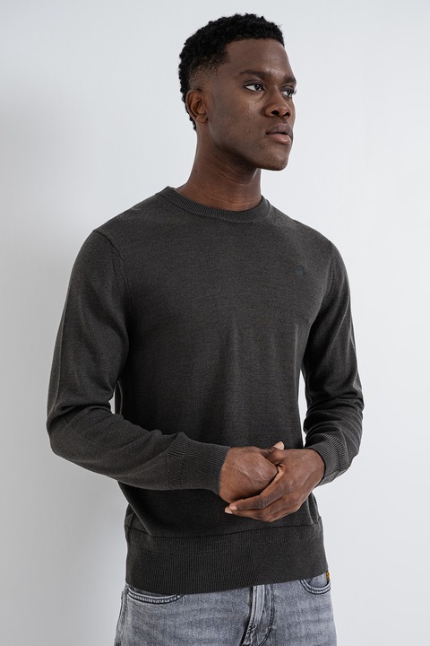 G-STAR, Пуловер Premium Core от мериносова вълна, Антрацитно сиво