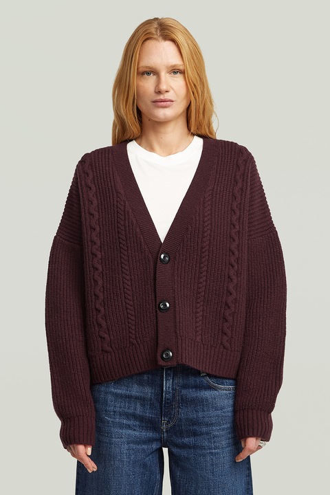 G-STAR, Cardigan din lana cu model torsade, Visiniu