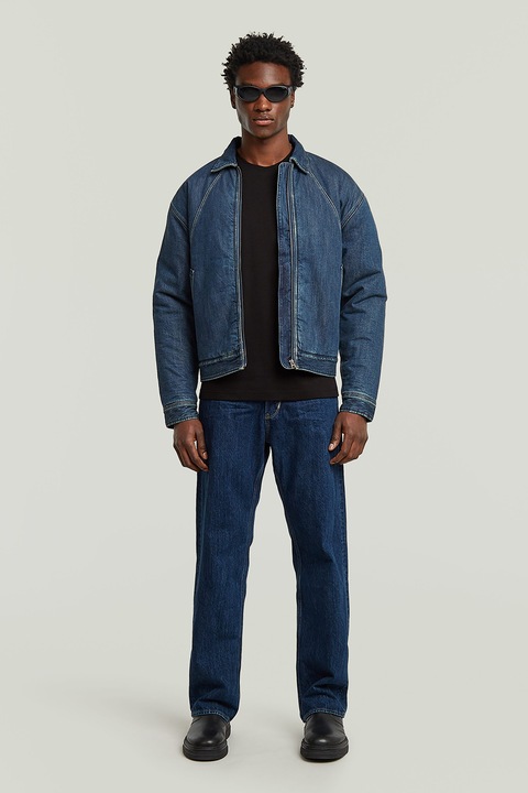 G-STAR, Blugi cu croiala dreapta si model cu 5 buzunare, Albastru inchis