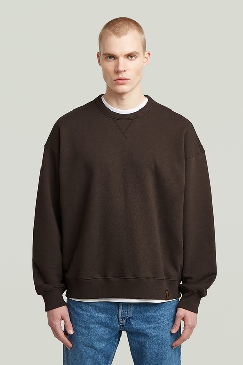 G-STAR, Bluza de trening relaxed fit din bumbac organic, Maro inchis