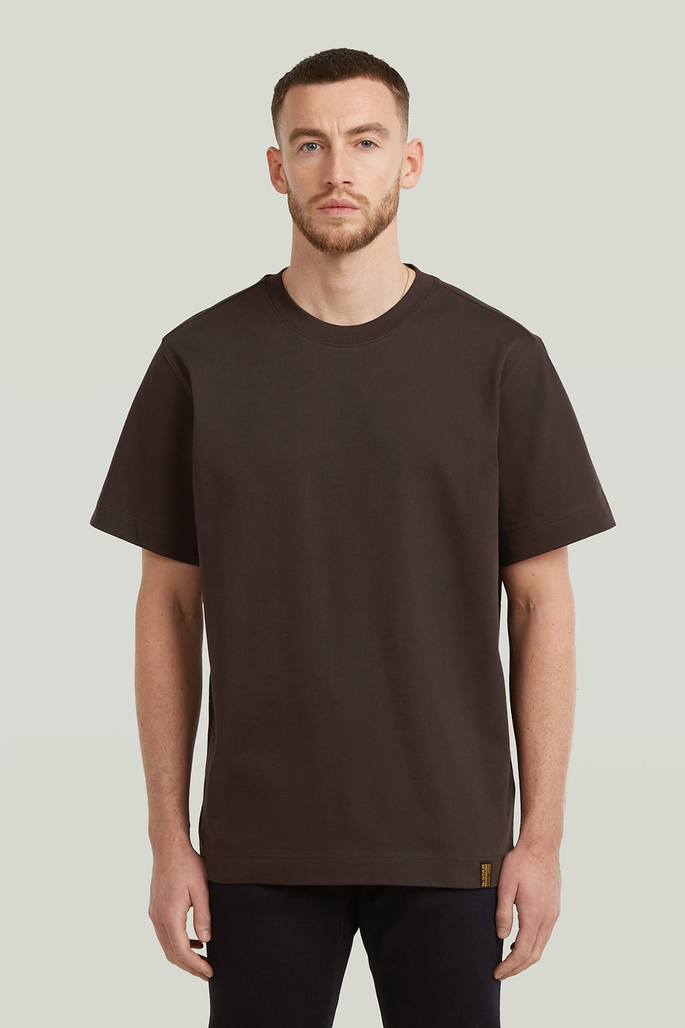 G-STAR, Tricou din bumbac organic cu model uni, Maro fango, L