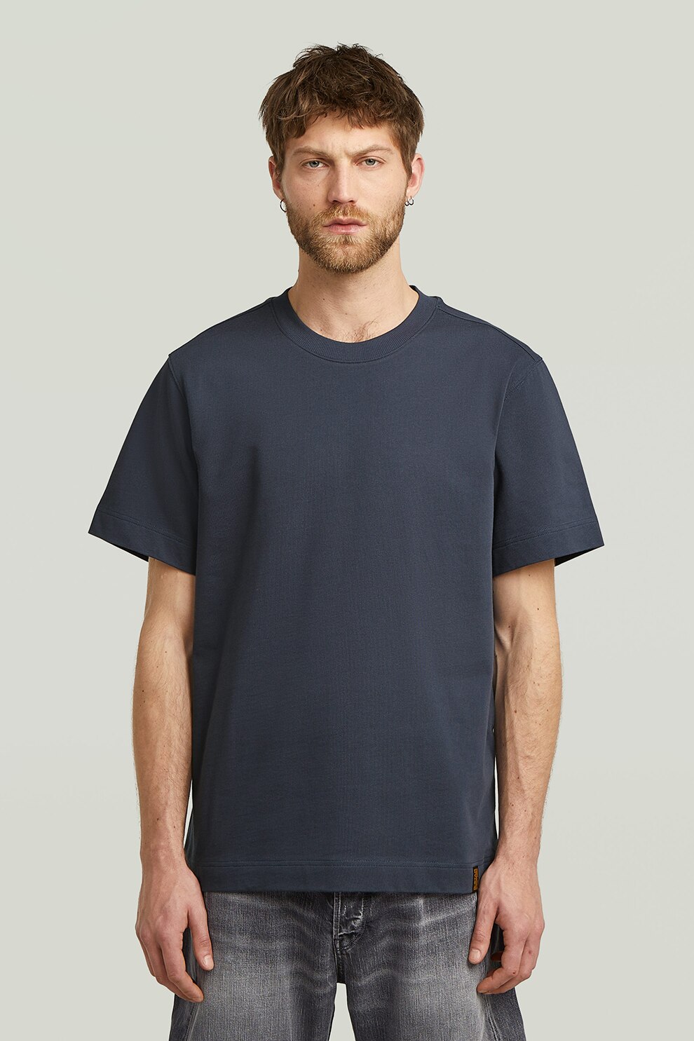 G-STAR, Tricou din bumbac organic cu model uni, Albastru inchis, S