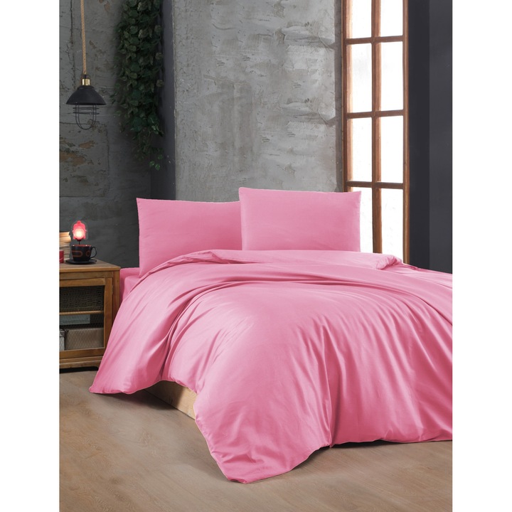 Paplanhuzat/2 párnahuzat szett SZÍNES PAMUT, pamut, rózsaszín, 200x200cm/60x60cm