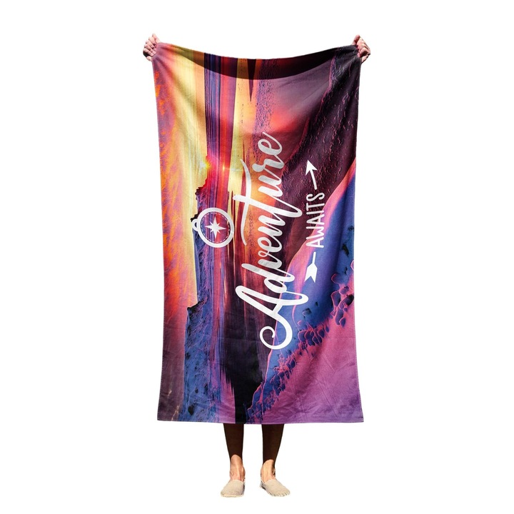 Плажна кърпа „Color Cotton Adventure awaits“, полиестер/полиамид, 70 x 130 см, многоцветна