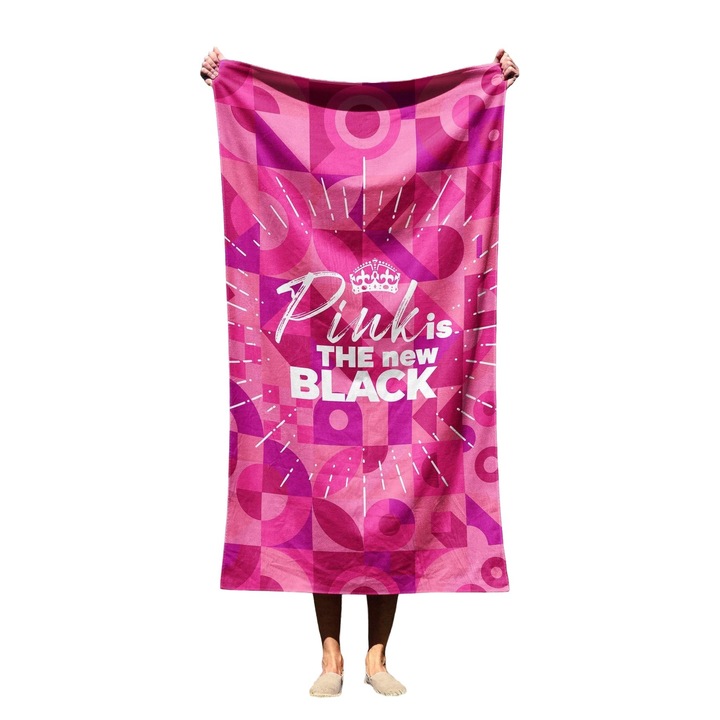 Цвят Памучно розово е новата черна плажна кърпа, полиестер/полиамид, 90x150 см, розово/бяло