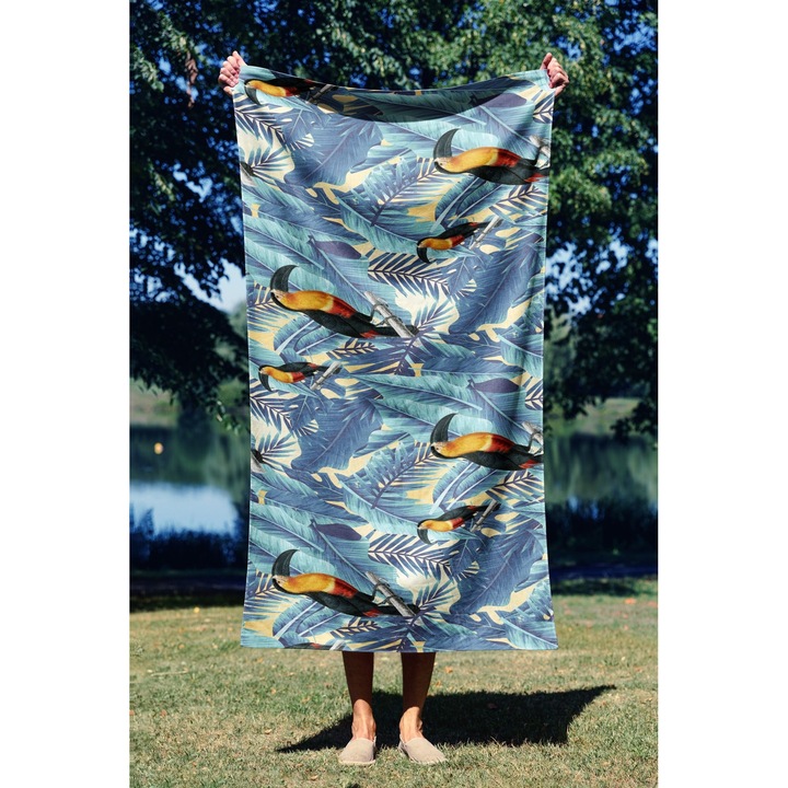 Плажна кърпа COLOUR COTTON с тропически мотиви, 90x150 см, многоцветна