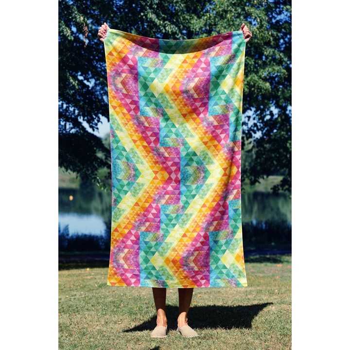 Плажна кърпа COLOUR COTTON, геометрична мозайка, многоцветна, 90x150 см