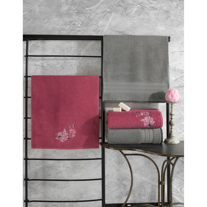 Set prosoape COLOUR COTTON, 2 prosoape de baie 90x150cm, 2 prosoape de maini 50x90cm, roz, multicolor