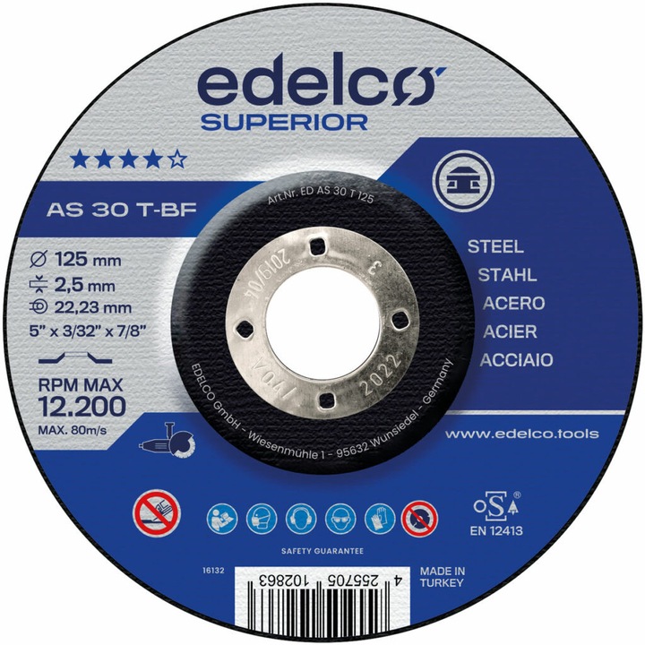 Disc flex, drept, dimensiuni 180x2.5x22.23mm, pt debitat metal, calitate industriala, durata lunga de viata, EDELCO EDAS30T180T41