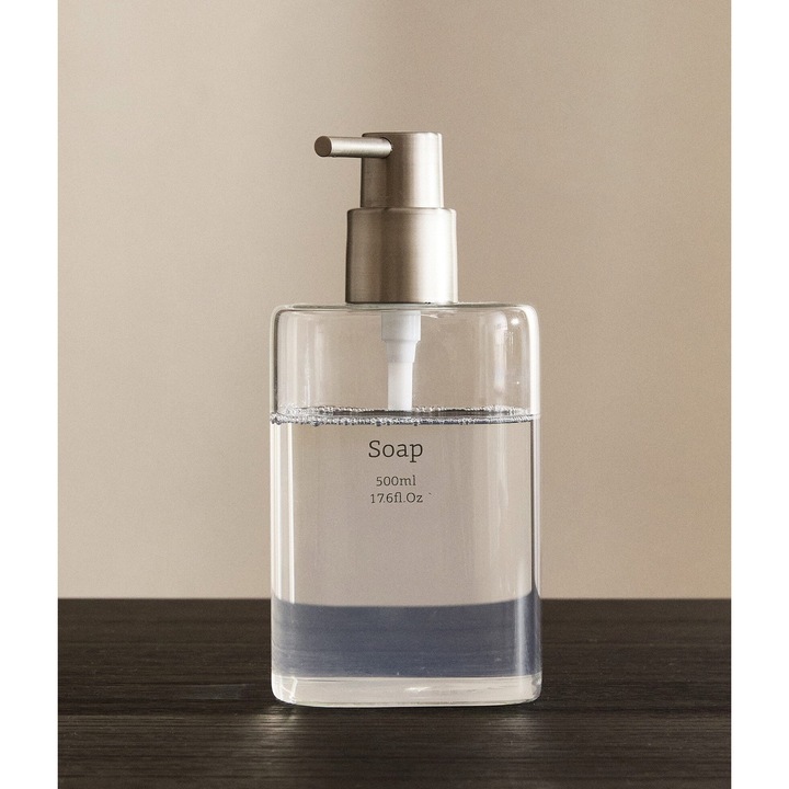 Szappanadagoló, Színes pamut, 9x9x18cm, 500ml, üveg