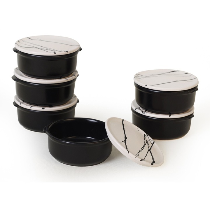 Set cutii depozitare, Hermia Concept, ceramica, antibacterian, 4x10cm, 6 bucati