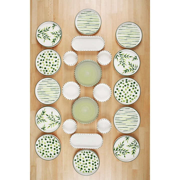 Serviciu de masa mic dejun Hermia Concept, 22 piese, ceramica, alb/verde