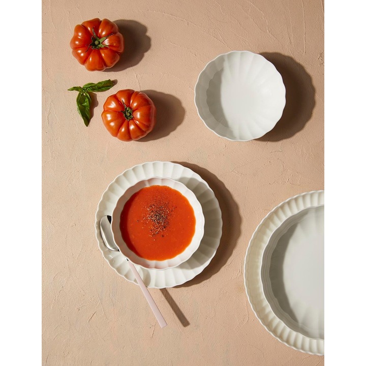 Set de masă 27 piese, Hermia Concept, portelan, sigur pentru maşina de spălat vase şi cuptor cu microunde, Alb