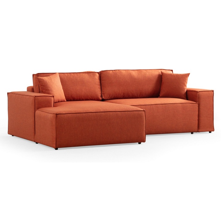 Canapea coltar extensibila, Woody Fashion, 206x145cm, portocaliu