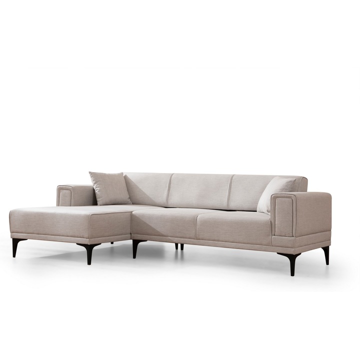 Canapea coltar extensibila, Woody Fashion, 140x250cm, gri deschis, 2 in 1