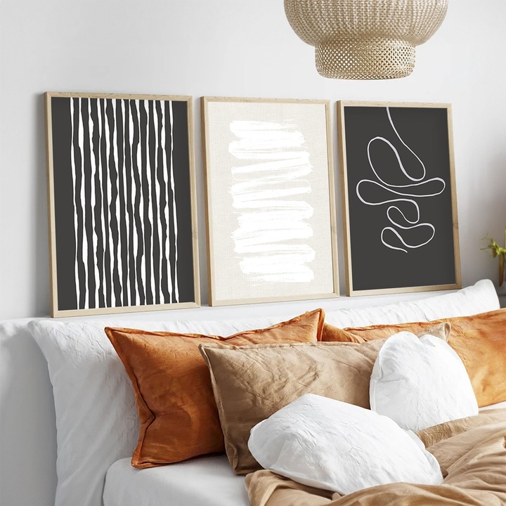 Dekoratív festmények, Wallity, MDF festmény tömörfa keretben, 50x70cm, 3 darabos szett