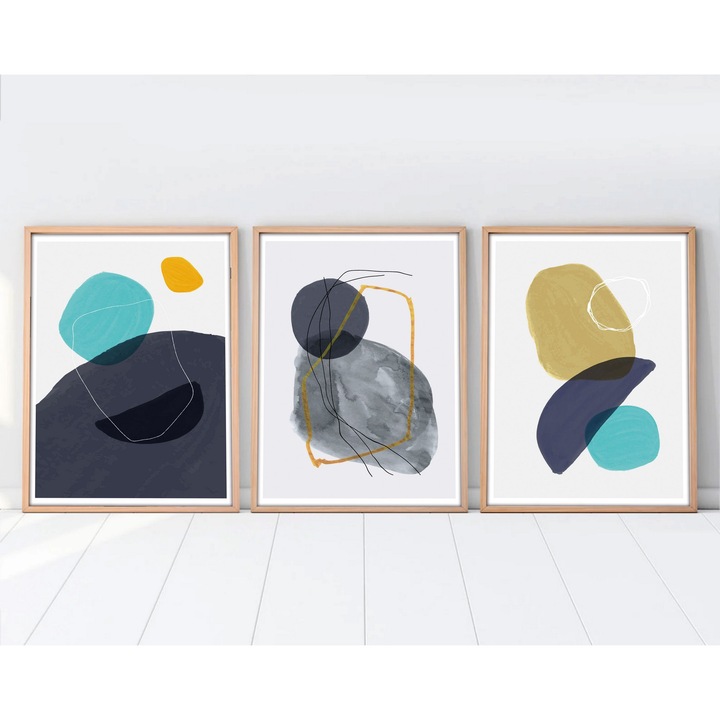 Keretezett díszfestmény, Wallity, 50x70cm, 3 darabos szett, MDF, tömörfa