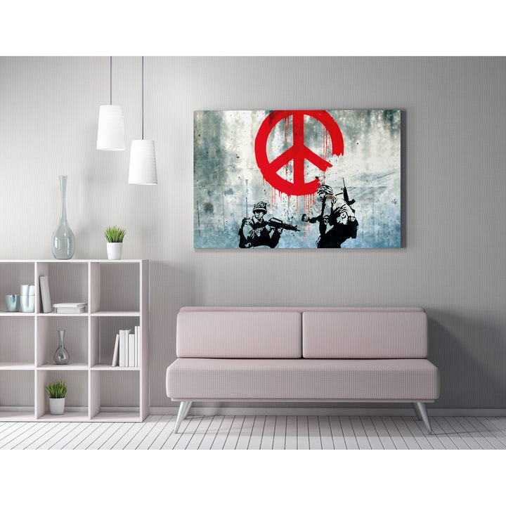 Dekoratív vászonfestmény, Wallity, 70x100cm, fakeret 2x3cm, Banksy