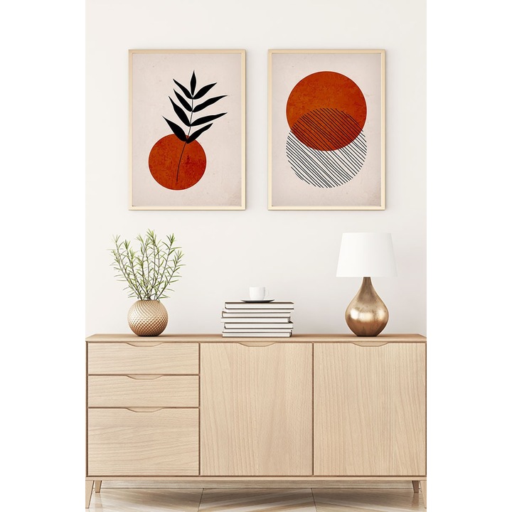 Tablouri decorative, Wallity, pictura mdf cu rama din lemn masiv, 50x70cm, set 2 piese