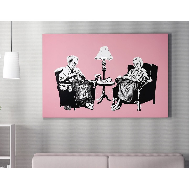 Dekoratív festmény, Wallity, Banksy, 70x100cm, 50% pamut/50% poliészter, fa keret 2x3cm