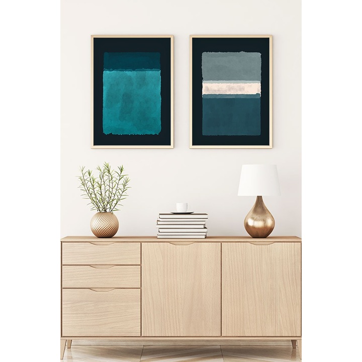 Tablouri decorative, Wallity, pictura mdf cu rama din lemn masiv, 50x70cm, set 2 piese