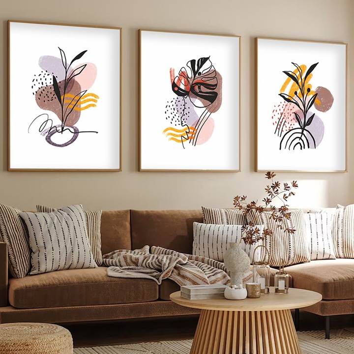 MDF-ből készült, keretezett díszfestmény (3 darabos szett), 50x70cm, tömörfa