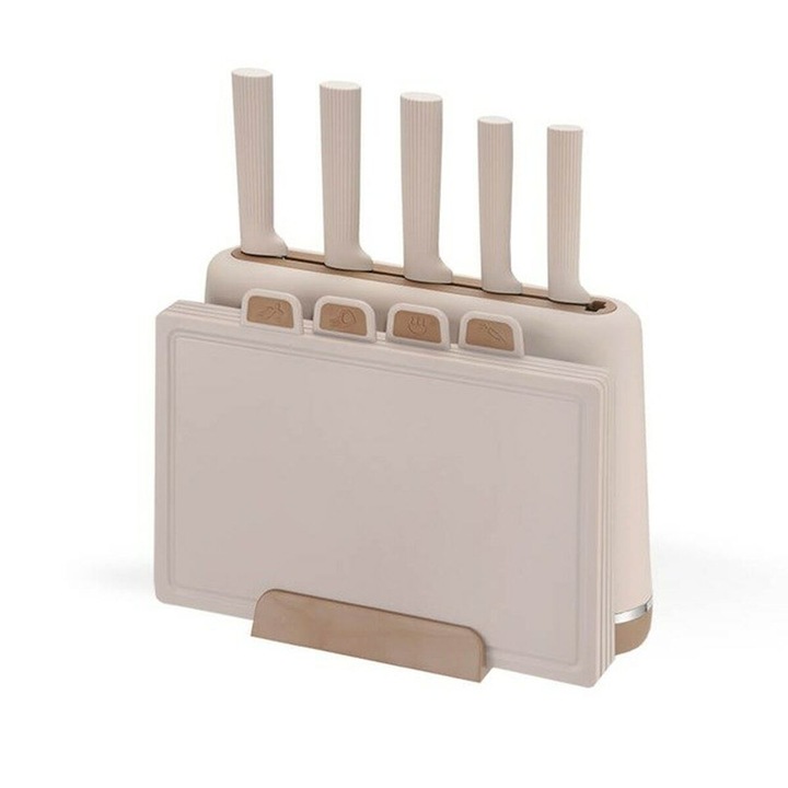 Set de cutite de bucatarie si suport Feel Maestro MR-1412-BEIGE