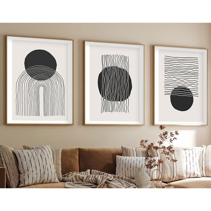 Keretezett díszfestmény, Wallity, 50x70cm, 3 darabos szett, MDF, tömörfa