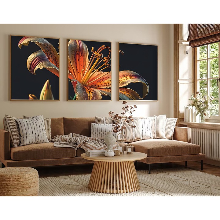 MDF-ből készült, keretezett díszfestmény (3 darabos szett), 50x70cm, tömörfa