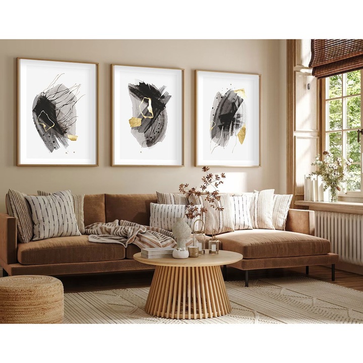 MDF-ből készült, keretezett díszfestmény (3 darabos szett), 50x70cm, tömörfa