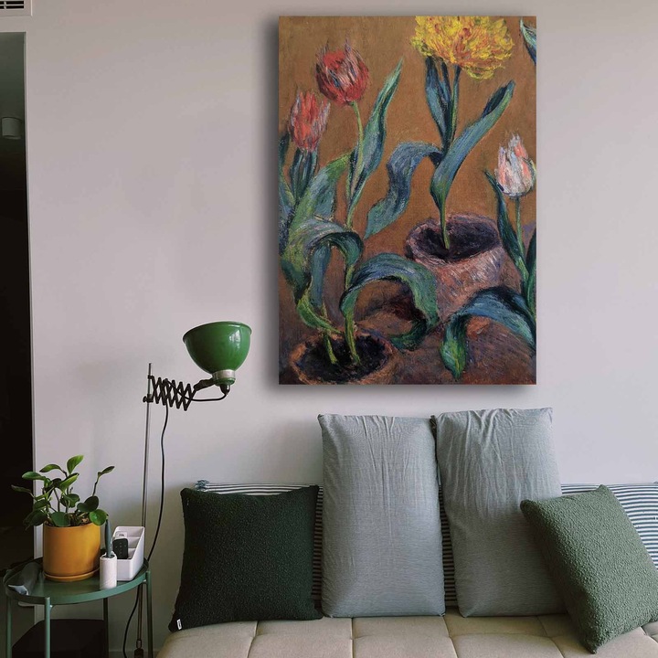 Tablou decorativ, Wallity, pictura pe panza, 70x100cm, trei vase cu lalele