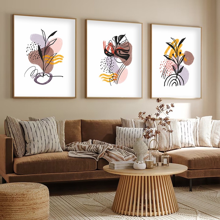 Dekoratív festmények, Wallity, 30x40cm, 3 darabos szett, MDF, tömörfa