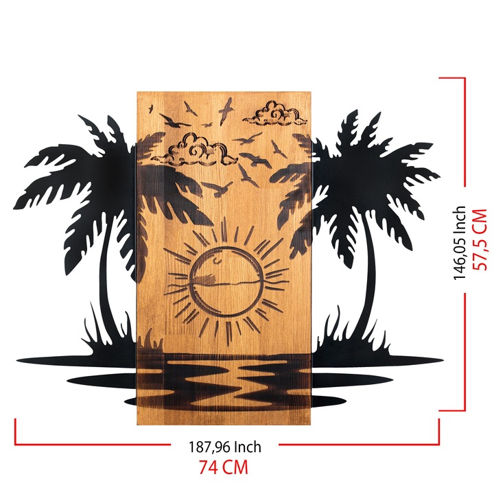 Accesoriu decorativ perete, Wallity, 74x57.5cm, metal/lemn