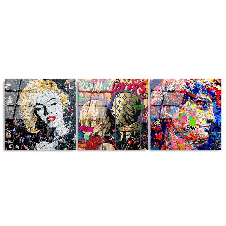 3 darabos edzett üvegből készült dekoratív festmény szett, Wallity, 50x50cm, tartós, többszínű