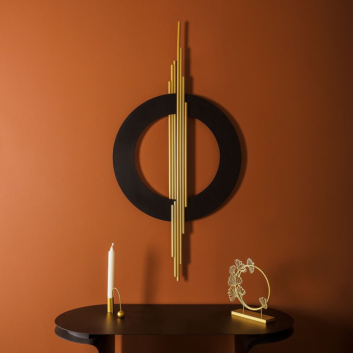 Elegáns dekoratív fém fali kiegészítő, arany és fekete, 49 x 98 cm | 100% acél, 1,2 mm vastagság | Stílusos lakberendezés modern terekbe