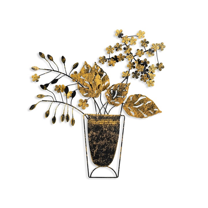 Fém fali kiegészítő, Wallity, kézzel készített, 47x55cm, arany/fekete