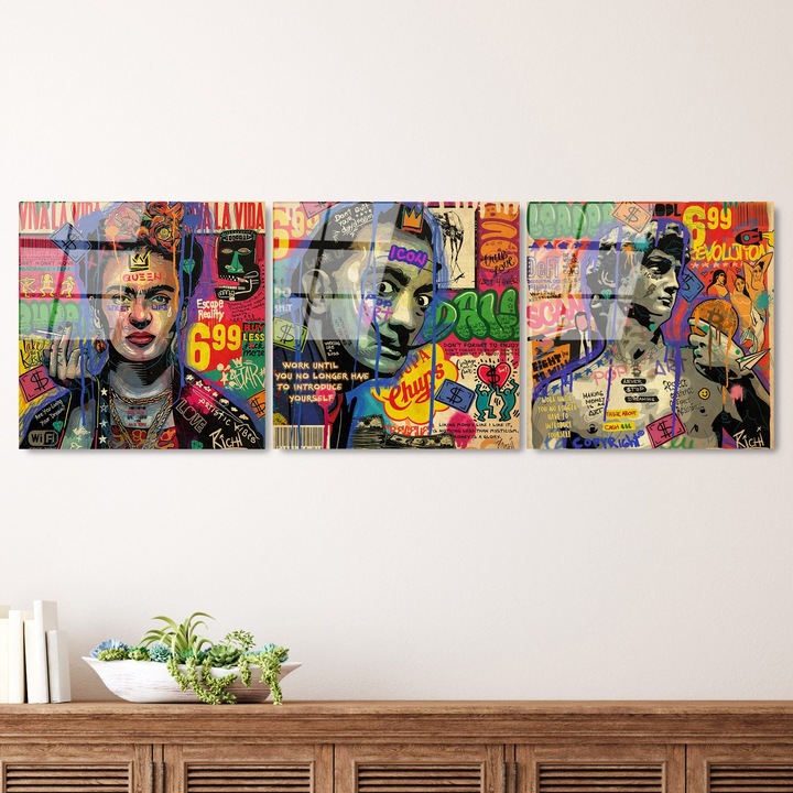 Dekoratív edzett üvegfestmények (3 db-os készlet), Wallity, 50x50cm, tartós színek