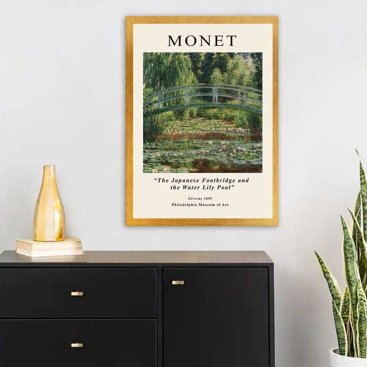 Keretezett díszfestmény, Claude Monet, Japán híd és tündérrózsás tó, 35x45cm
