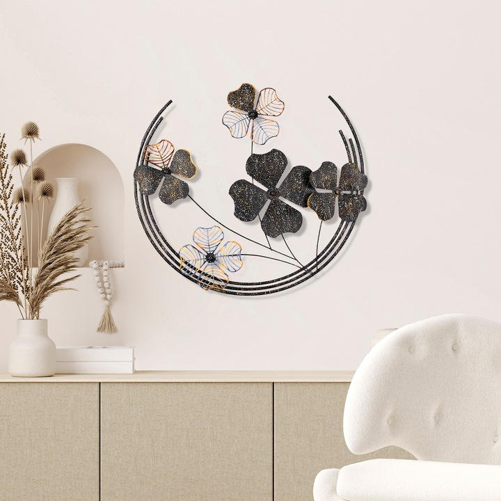 Accesoriu decorativ de perete din metal, Wallity, 70x62x4cm, pictat manual