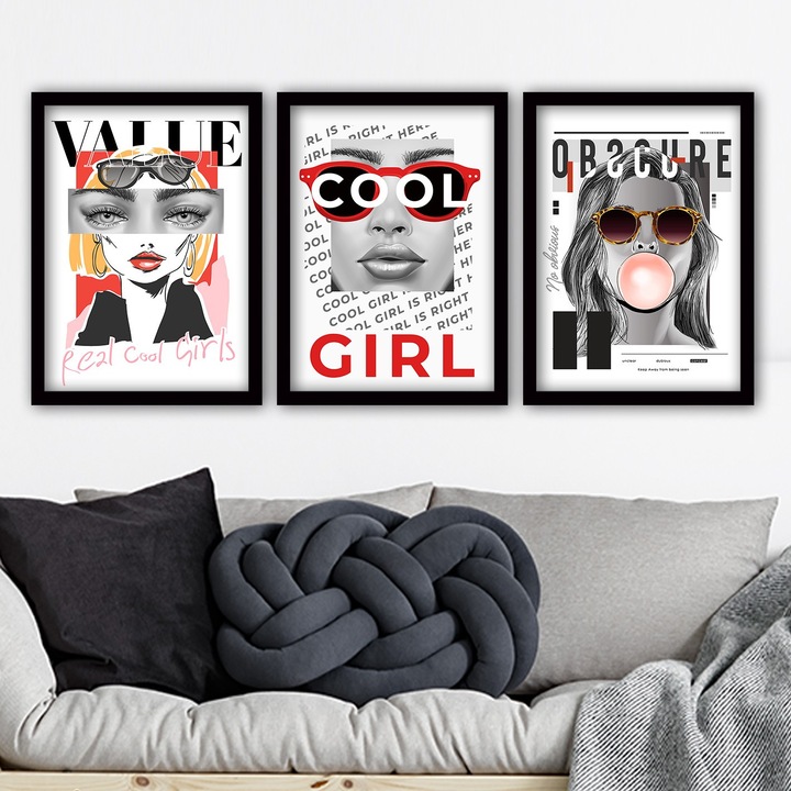 Dekoratív festmények kerettel (3 darabos készlet), Wallity, 35x45cm, 100% MDF, 100% műanyag