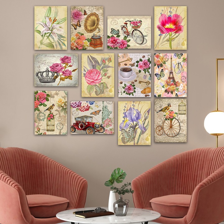 Dekoratív MDF festmények, Wallity, 20x15cm, 12 darabos készlet