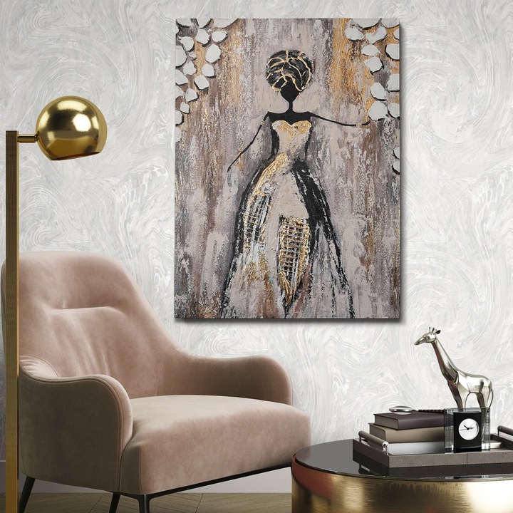 Ръчно рисувана декоративна картина, Wallity, 70x100 см, платно, 3 см дърво