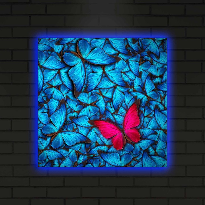 Dekoratív festmény LED-del, Wallity, 40x40cm, 100% velúr, 3cm fa keret