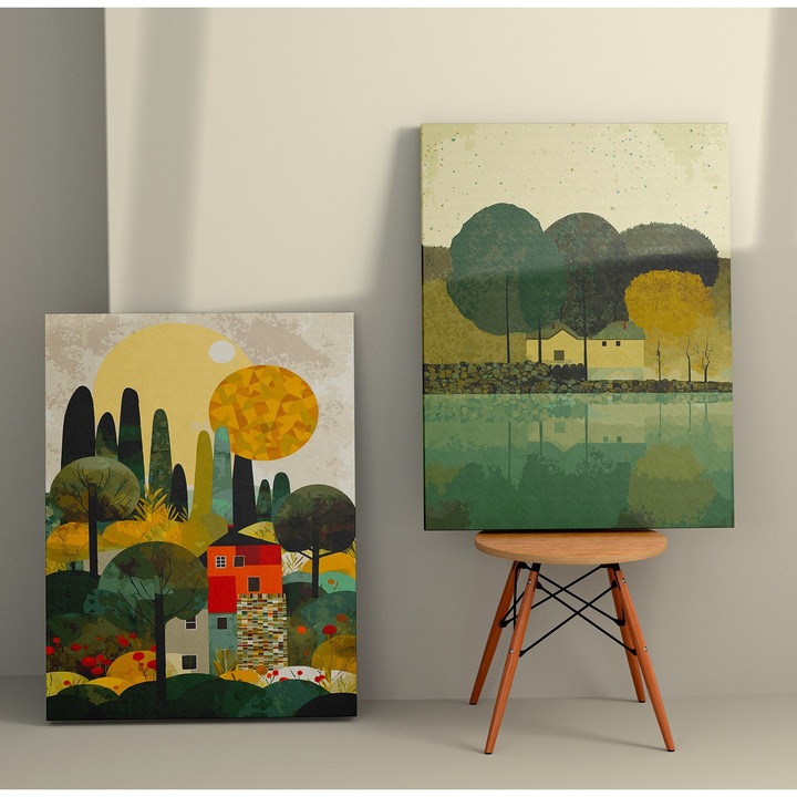 Dekoratív festmények, Wallity, 50x70cm, 2 darabos szett, vászon, fa