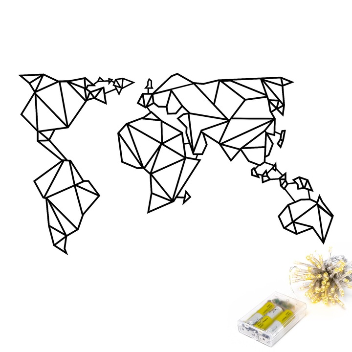 Dekoratív fali dekoráció lámpákkal, fémes, Wallity, 58x100cm, 3 db AA elemmel működik