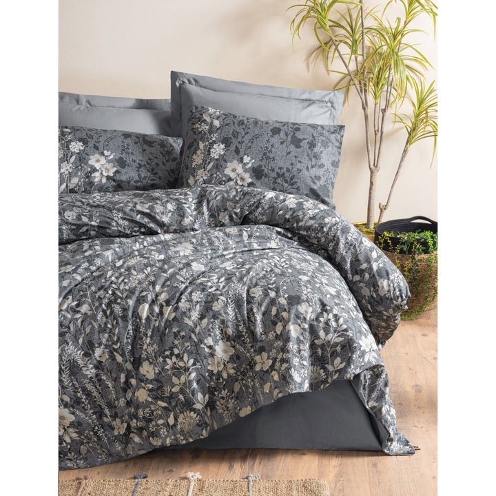 COLOUR COTTON ágynemű garnitúra, ranforce, 240x220cm, 2 db párnahuzat 60x60cm, pigmentált nyomat, antracit