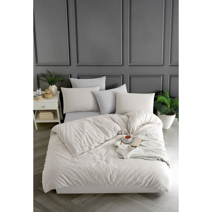 Paplanhuzat/2 párnahuzat szett SZÍNES PAMUT, pamut/poliészter, 260x220cm/60x60cm, bézs