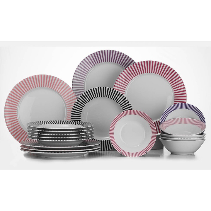 18 darabos étkészlet, Hermia Concept, porcelán, 27x27cm, 21x21cm, 16x16cm