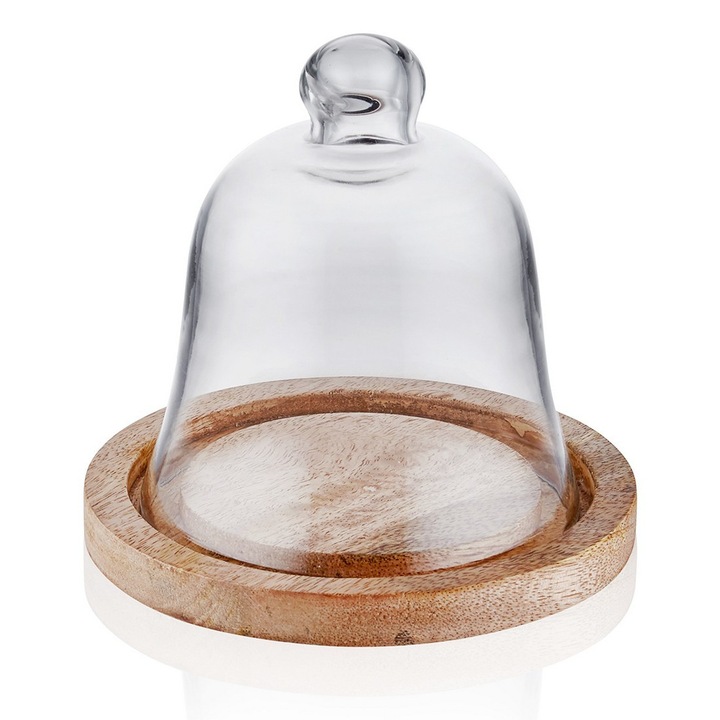 Platou tort Hermia Concept, lemn/sticla, 15x16x16cm