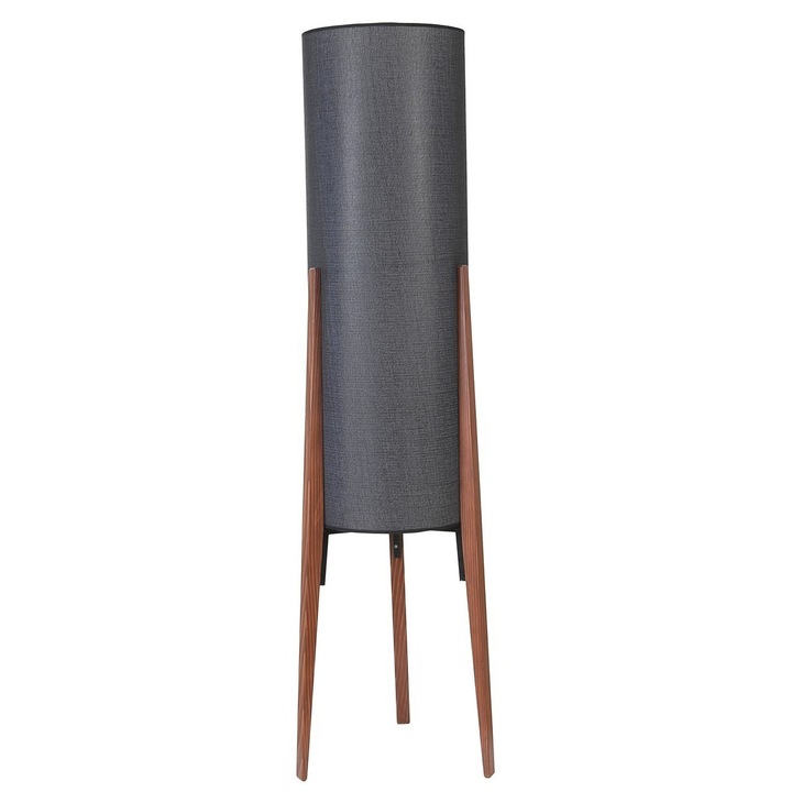 Opviq Navas állólámpa, fém és fa, fekete lámpaernyő, 140 cm, E27, 60W